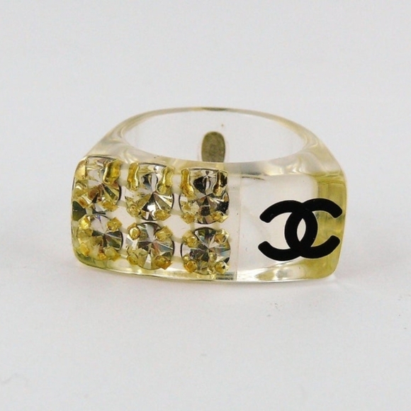 Chanel Lucite CC Logo Crystal Ring - Picture 2 of 8